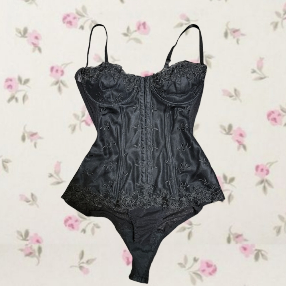 Vintage Black Eyelet Corset Bustier Bodysuit